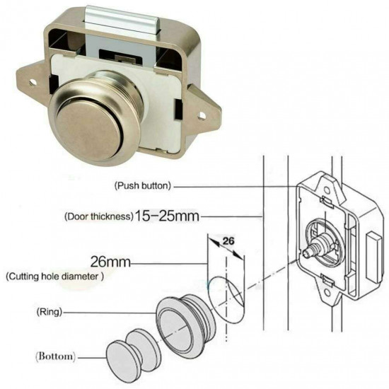 Lesoleil 5X Push Button Pop Up Lock Latch Knob Cabinet Motorhome Caravan Cupboard Lock