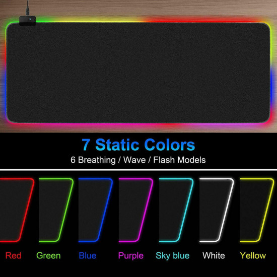 CIcmod Large Gaming Keyboard Mouse Pad RGB LED Lighting Soft Non-slip Laptop Mouse Mat