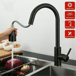 Lesoleil 304 Stainless Steel 360 Rotating Kitchen Sink Faucet Single Handle Pull Out Swivel Mixer Tap Multifunction Switch Hot Cold Water Lengthened Kitchen Faucet Tap