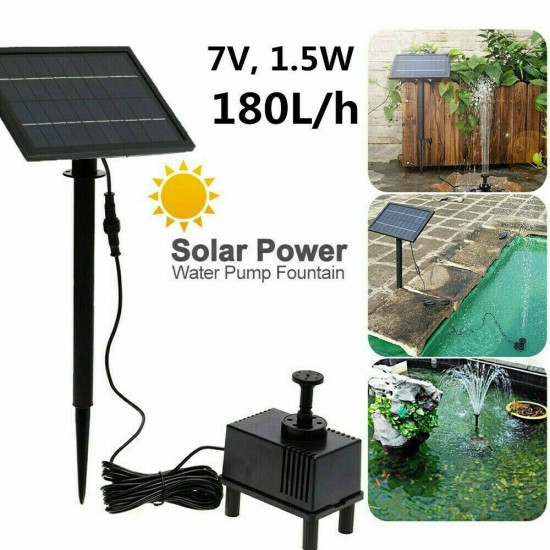 Lesoleil Solar Powered Panel Pump 180L/H Submersible Fountain Garden Pond Water Feature