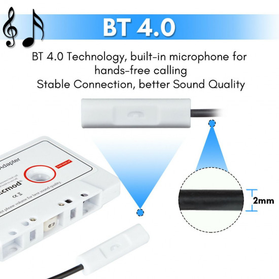 BESDATA 4.0 Bluetooth Music Audio Receiver Cassette Player Adapter for Auto Car White