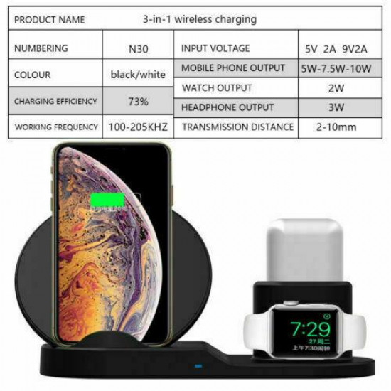 TKOOFN 3in1 QI Wireless Charger Charging Dock Station for Apple Watch / iPhone/Air Pods