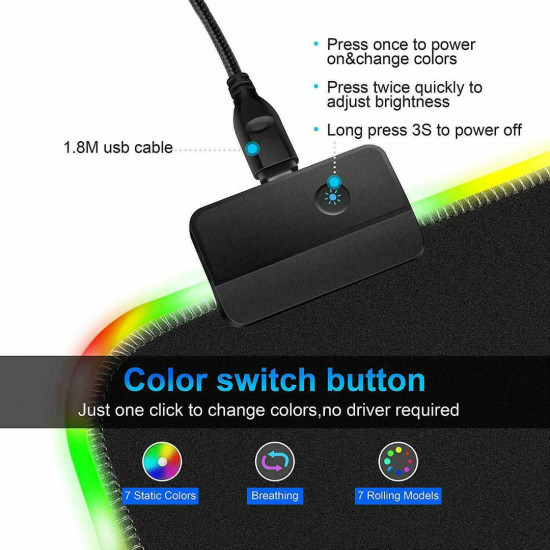 CIcmod Large Gaming Keyboard Mouse Pad RGB LED Lighting Soft Non-slip Laptop Mouse Mat