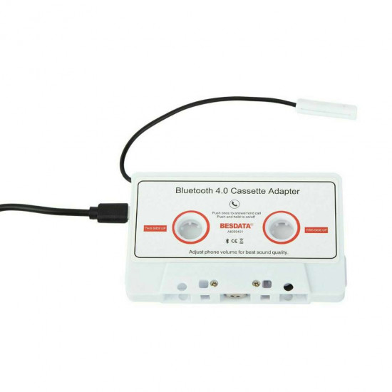 BESDATA 4.0 Bluetooth Music Audio Receiver Cassette Player Adapter for Auto Car White BESDATA 4.0 Bluetooth Music Audio Receiver Cassette Player Adapter for Auto Car White