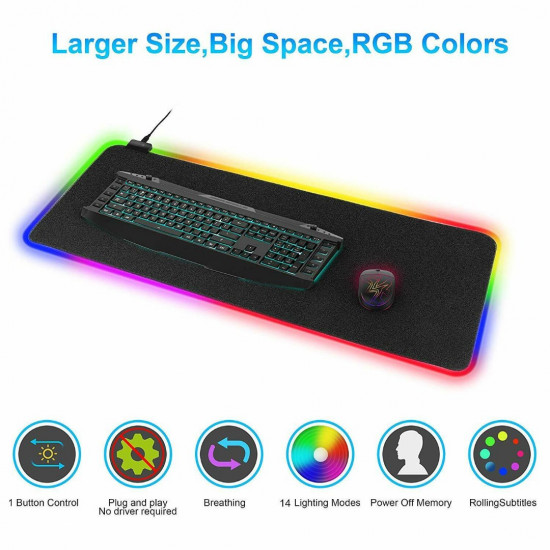 CIcmod Large Gaming Keyboard Mouse Pad RGB LED Lighting Soft Non-slip Laptop Mouse Mat