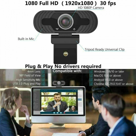 TKOOFN Full HD 1080P Webcam Desktop Laptop Video Call USB Web Camera with Microphone