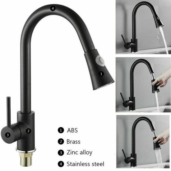 Lesoleil 304 Stainless Steel 360 Rotating Kitchen Sink Faucet Single Handle Pull Out Swivel Mixer Tap Multifunction Switch Hot Cold Water Lengthened Kitchen Faucet Tap