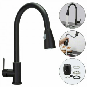 Lesoleil 304 Stainless Steel 360 Rotating Kitchen Sink Faucet Single Handle Pull Out Swivel Mixer Tap Multifunction Switch Hot Cold Water Lengthened Kitchen Faucet Tap