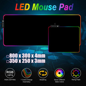 CIcmod Large Gaming Keyboard Mouse Pad RGB LED Lighting Soft Non-slip Laptop Mouse Mat