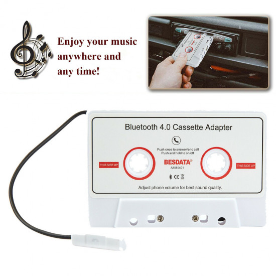 BESDATA 4.0 Bluetooth Music Audio Receiver Cassette Player Adapter for Auto Car White BESDATA 4.0 Bluetooth Music Audio Receiver Cassette Player Adapter for Auto Car White