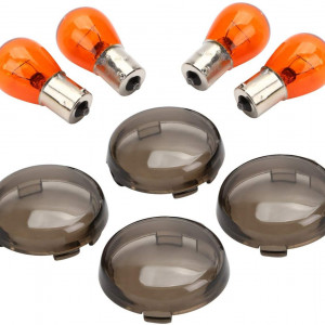 TKOOFN 1156 Motorcycle Turn Signal Light Bulb Amber Lamp Smoke Lens Cover for Harley Sportster 883 1200 XL XR 2002 Up 4PCS