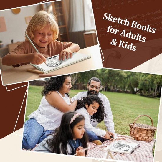 TKOOFN 8.5" x 11" Sketch Book, Pack of 5, 300 Sheet Top Spiral Bound Premium Sketchbook Drawing Pads(68lb/100gsm), Acid-Free Painting Paper for Adults Kids Artists Beginners