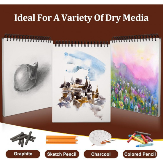 TKOOFN Cuaderno de bocetos de 5.5 x 8.5 pulgadas, paquete de 5, 300 hojas superiores encuadernadas en espiral, blocs de dibujo (68 libras/100 gsm), papel de pintura sin ácidos para adultos, niños