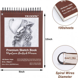 TKOOFN Cuaderno de bocetos de 9 x 12 pulgadas, paquete de 5 cuadernos de bocetos premium encuadernados en espiral superior (68 libras/100 gsm), 500 hojas en total, papel de pintura sin ácidos para
