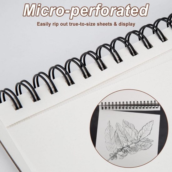TKOOFN Cuaderno de bocetos de 9 x 12 pulgadas, paquete de 5 cuadernos de bocetos premium encuadernados en espiral superior (68 libras/100 gsm), 500 hojas en total, papel de pintura sin ácidos para