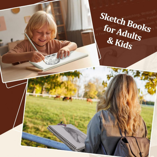 TKOOFN 8.5" x 11" Sketch Book, Pack of 10, 600 Sheet Top Spiral Bound Premium Sketchbook Drawing Pads(68lb/100gsm), Acid-Free Painting Paper Drawingbook for Adults Kids Artists Beginners