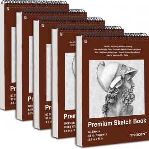 TKOOFN Cuaderno de bocetos de 8.5 x 11 pulgadas, paquete de 10, 600 hojas superiores encuadernadas en espiral, blocs de dibujo (68 libras/100 gsm), libro de dibujo de papel de pintura sin ácidos para