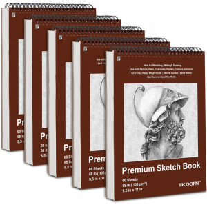 TKOOFN Cuaderno de bocetos de 8.5 x 11 pulgadas, paquete de 10, 600 hojas superiores encuadernadas en espiral, blocs de dibujo (68 libras/100 gsm), libro de dibujo de papel de pintura sin ácidos para