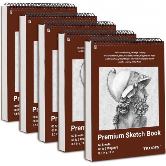 TKOOFN Cuaderno de bocetos de 8.5 x 11 pulgadas, paquete de 10, 600 hojas superiores encuadernadas en espiral, blocs de dibujo (68 libras/100 gsm), libro de dibujo de papel de pintura sin ácidos para