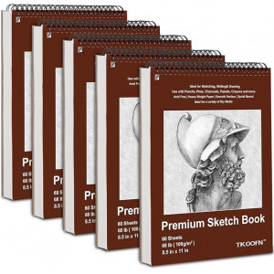 TKOOFN 8.5" x 11" Sketch Book, Pack of 5, 300 Sheet Top Spiral Bound Premium Sketchbook Drawing Pads(68lb/100gsm), Acid-Free Painting Paper for Adults Kids Artists Beginners