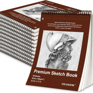 TKOOFN 8.5" x 11" Sketch Book, Pack of 10, 600 Sheet Top Spiral Bound Premium Sketchbook Drawing Pads(68lb/100gsm), Acid-Free Painting Paper Drawingbook for Adults Kids Artists Beginners
