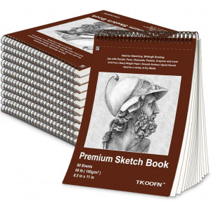 TKOOFN 8.5" x 11" Sketch Book, Pack of 10, 600 Sheet Top Spiral Bound Premium Sketchbook Drawing Pads(68lb/100gsm), Acid-Free Painting Paper Drawingbook for Adults Kids Artists Beginners